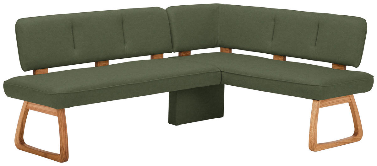ECKBANK 208/155 cm Webstoff, Mikrofaser Dunkelgrün Eiche vollmassiv   - Dunkelgrün, KONVENTIONELL, Holz/Textil (208/155cm) - Venda