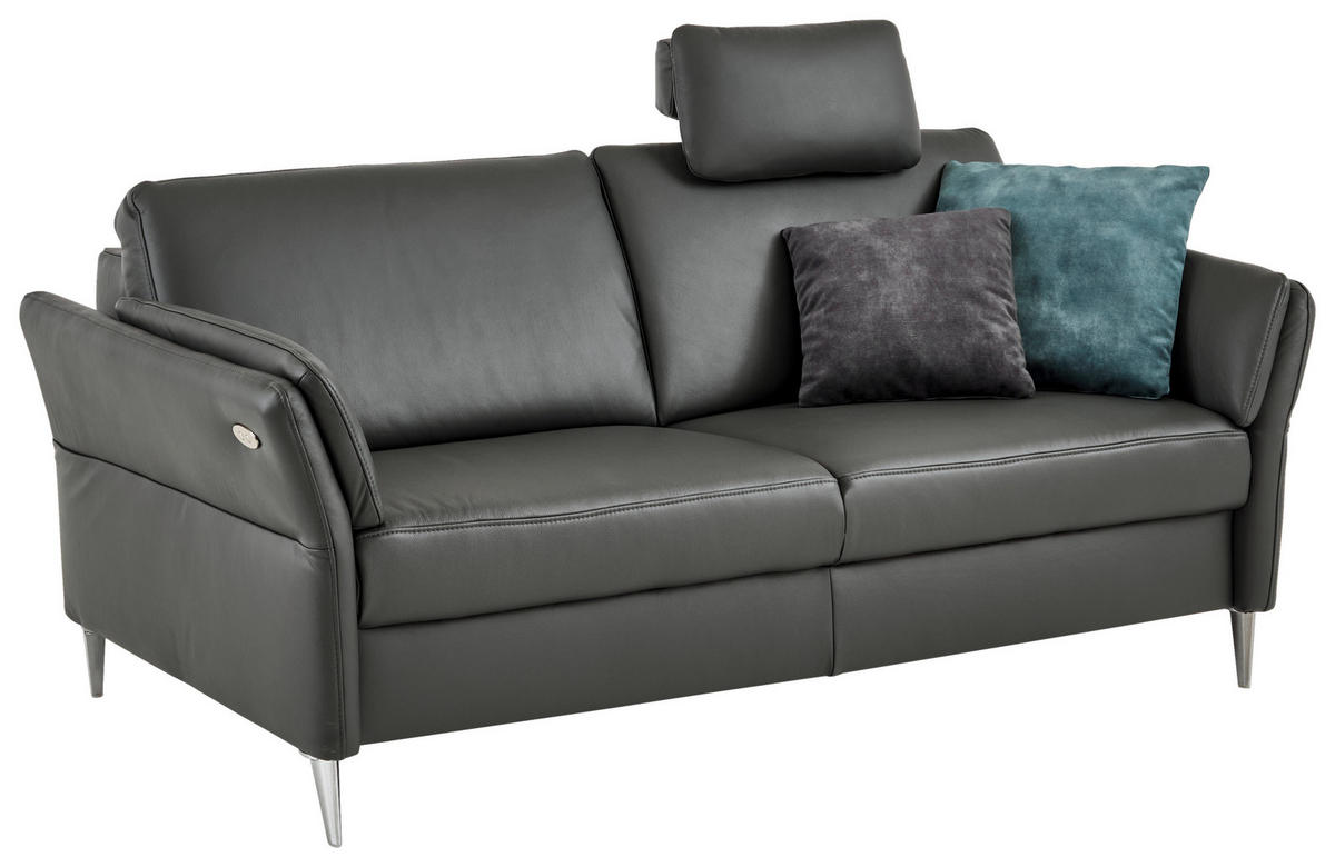 3-SITZER-SOFA Echtleder Anthrazit  - Anthrazit/Alufarben, Konventionell, Leder/Metall (190/84/99cm) - Dieter Knoll