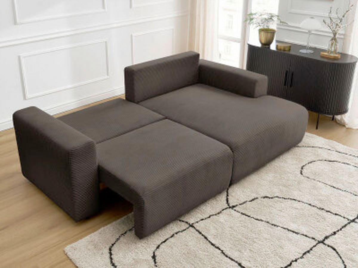 ECKSOFA Ottomane rechts  ATILLA Taupe Cord  - Taupe/Schwarz, MODERN, Kunststoff/Textil (244/149cm)