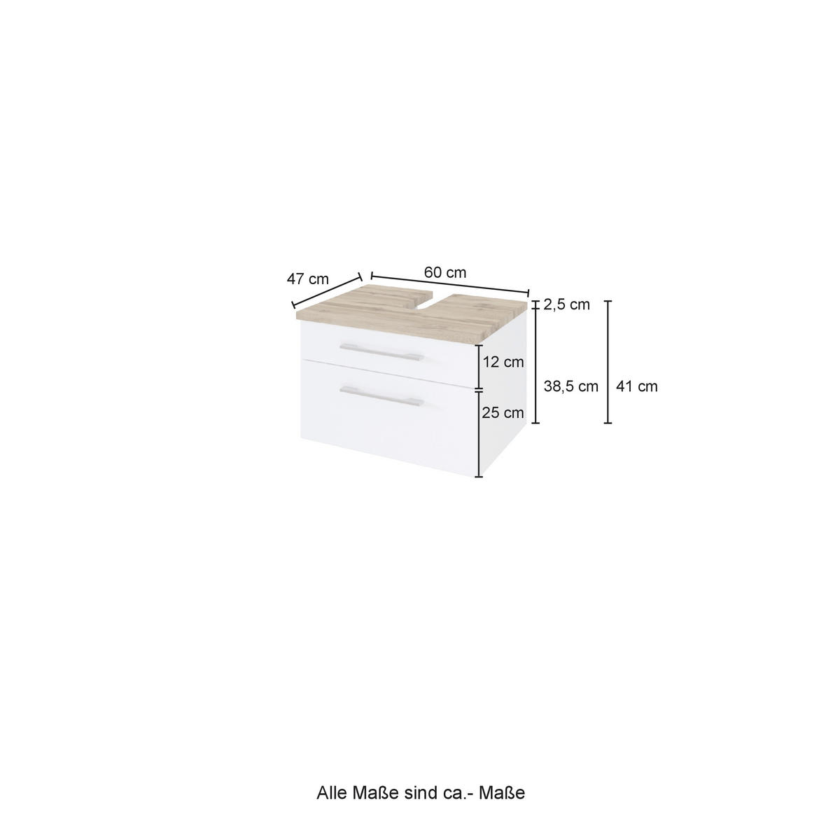 WASCHTISCHUNTERSCHRANK  - Alufarben/Weiß, KONVENTIONELL, Holzwerkstoff/Metall (60/41/47cm) - Xora