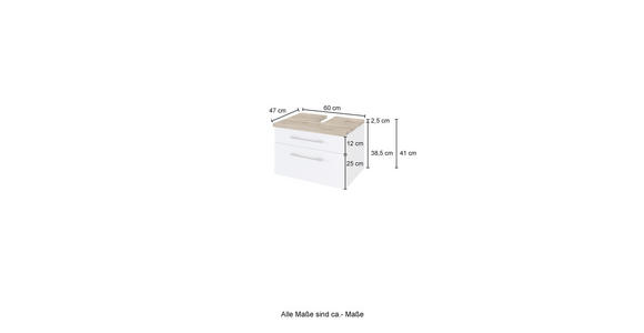 WASCHTISCHUNTERSCHRANK 60/41/47 cm  - Alufarben/Weiß, KONVENTIONELL, Holzwerkstoff/Metall (60/41/47cm) - Xora