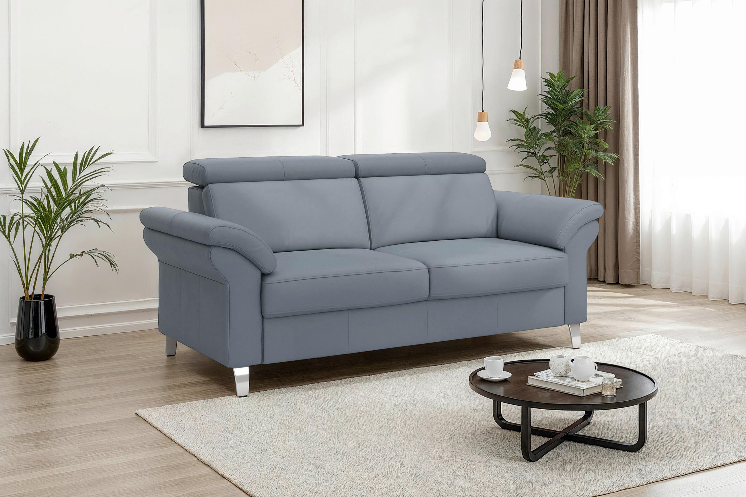 3-SITZER-SOFA ARNGAST E Echtleder Graublau  - Chromfarben/Graublau, Basics, Leder/Metall (186/84/93cm) - Sit & More