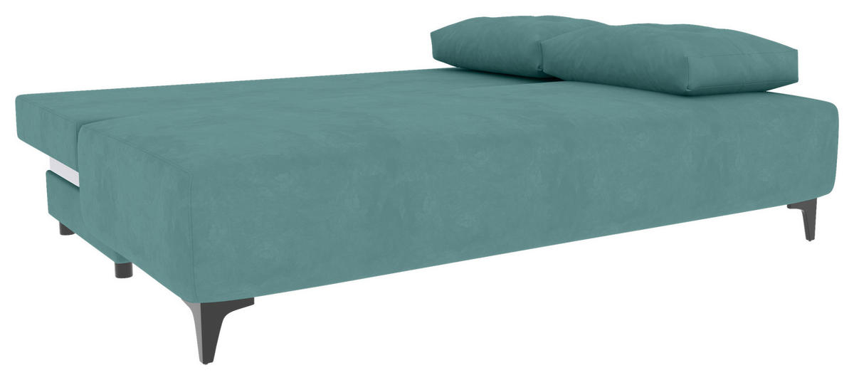 SCHLAFSOFA  mit Liegefunktion Velours Türkis  - Türkis/Schwarz, KONVENTIONELL, Textil/Metall (200/98/90cm) - Carryhome