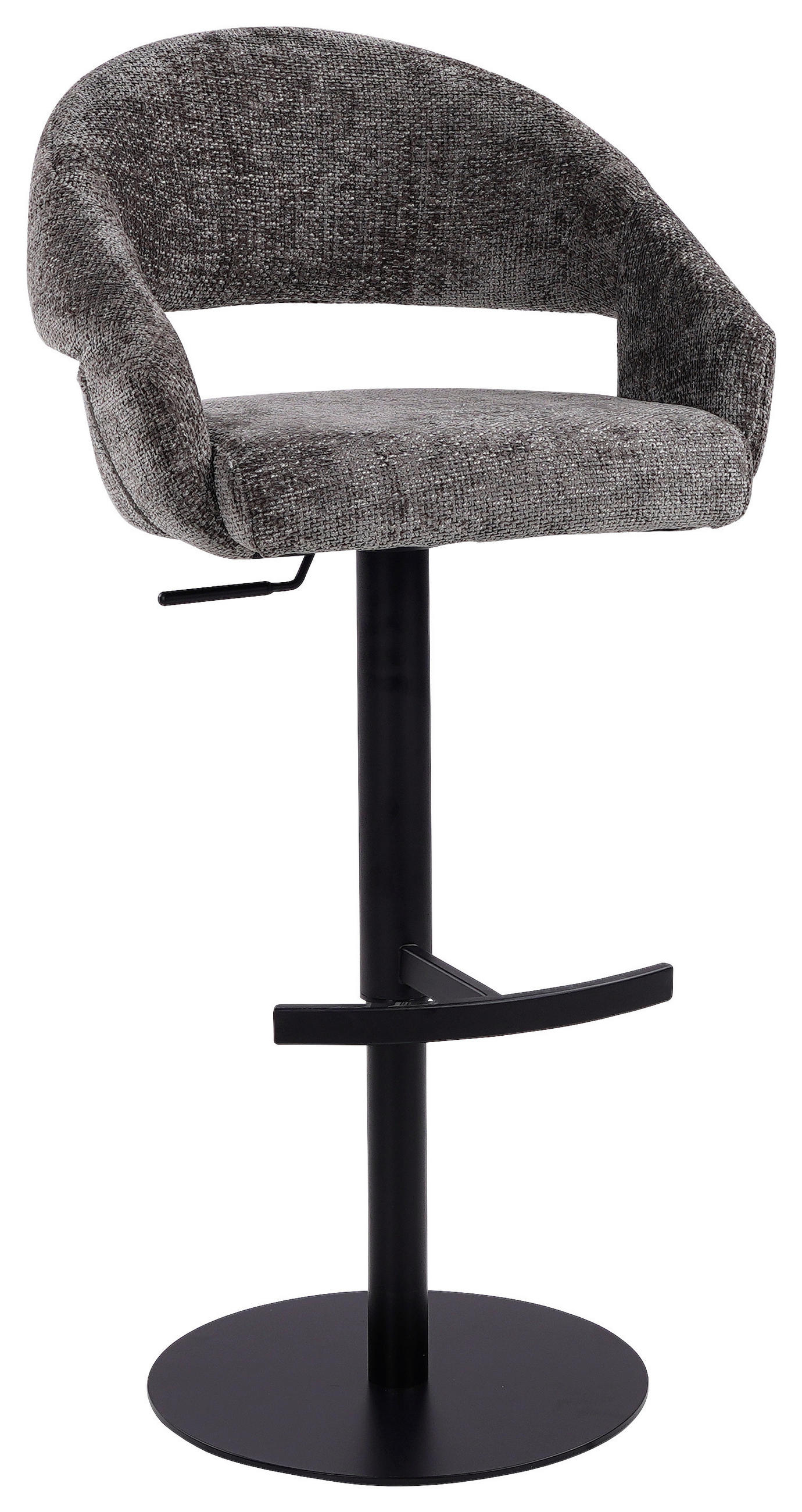 BARHOCKER Webstoff Grau, Schwarz Eisen Sitzfläche 360° drehbar  - Schwarz/Grau, KONVENTIONELL, Textil/Metall (56,5/87-112/57,5cm) - Livetastic