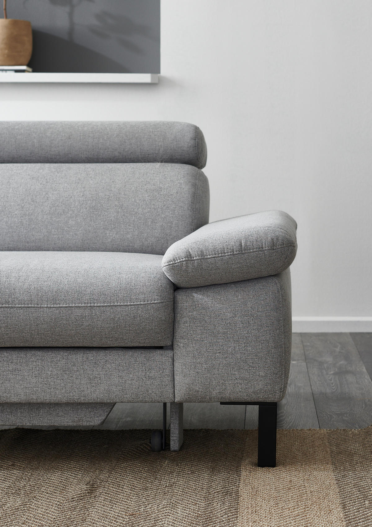 ECKSOFA in Flachgewebe Hellgrau  - Hellgrau/Schwarz, Design, Holzwerkstoff/Textil (217/272cm) - Pure Home Comfort