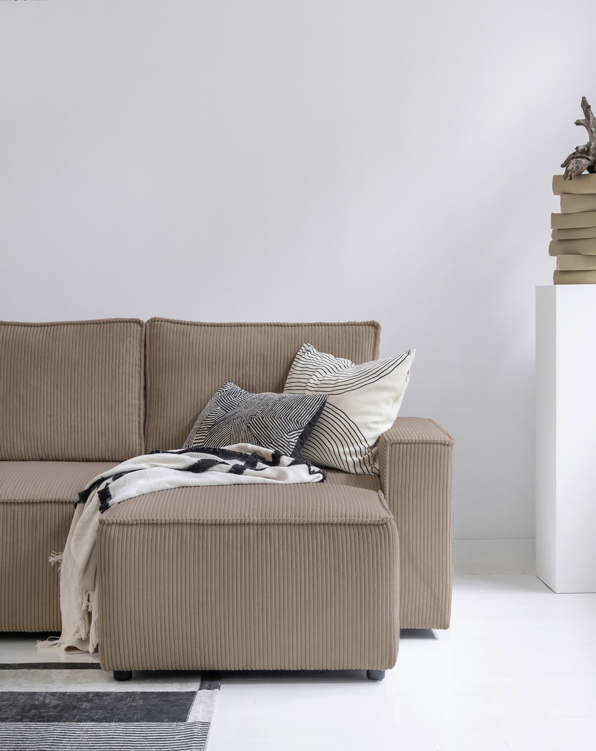 ECKSOFA in Cord Taupe  - Taupe/Schwarz, Design, Kunststoff/Textil (250/156cm) - MID.YOU