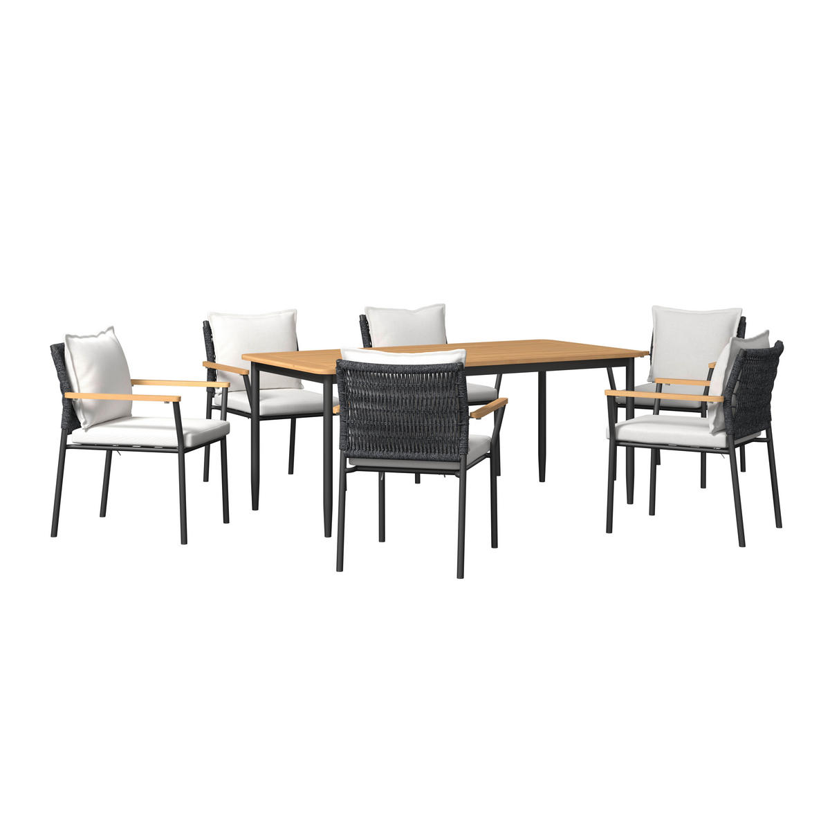 DINING-LOUNGESET Teakholz Aluminium  - Creme/Schwarz, MODERN, Holz/Kunststoff - Ambia Garden