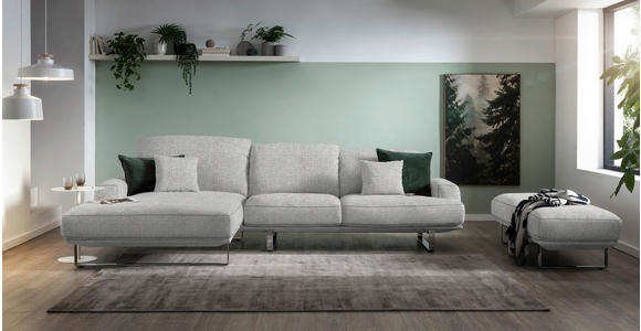 ECKSOFA in Flachgewebe Hellgrau  - Chromfarben/Hellgrau, Design, Textil/Metall (184/304cm) - Dieter Knoll