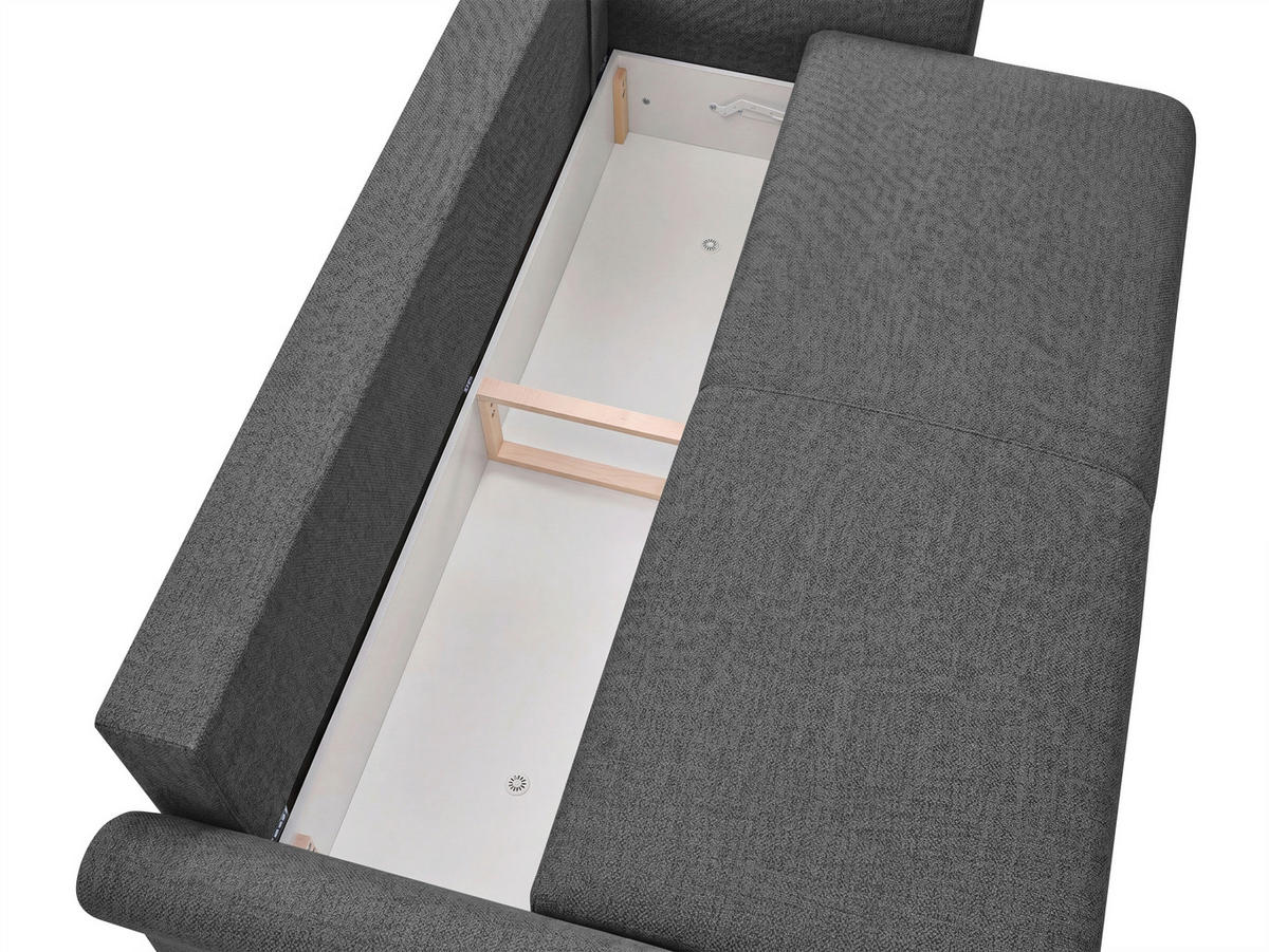 SCHLAFSOFA Flachgewebe, Struktur Grau  inkl. Zierkissen, Rückenkissen, Bettkasten, Schlaffunktion, Rücken echt  - Schwarz/Grau, Design, Textil (244/88/100cm) - P & B