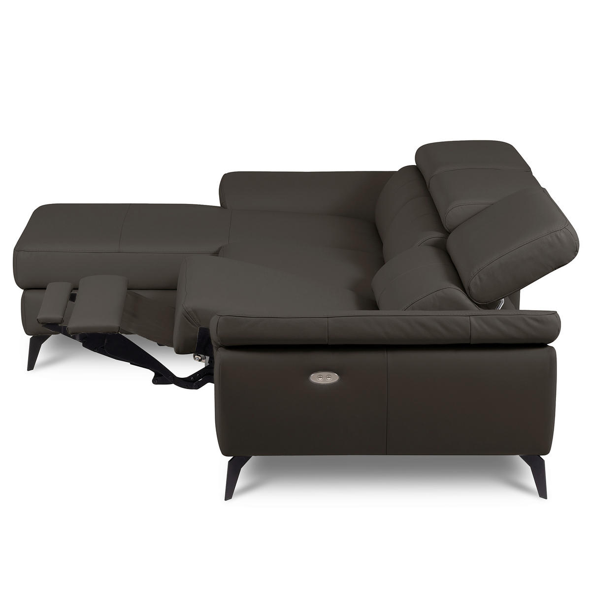 ECKSOFA SONO in Lederlook Echtleder Dunkelbraun Armteilverstellung, Kopfteilverstellung  179/252 cm  - Dunkelbraun/Schwarz, Design, Leder/Textil (179/252cm) - Livetastic