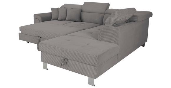 ECKSOFA in Cord Dunkelgrau  - Dunkelgrau/Silberfarben, Design, Textil/Metall (257/226cm) - Xora