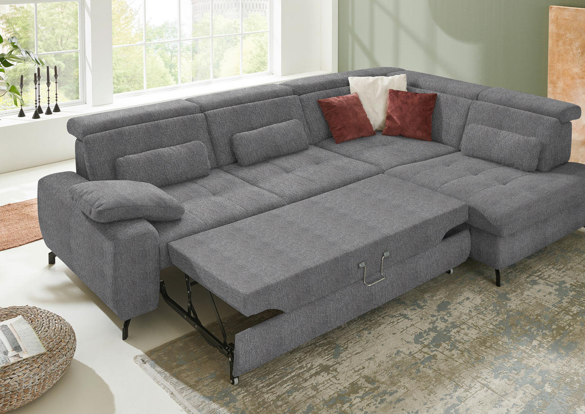 ECKSOFA in Chenille Grau  - Schwarz/Grau, Design, Textil/Metall (310/220cm) - Beldomo Style