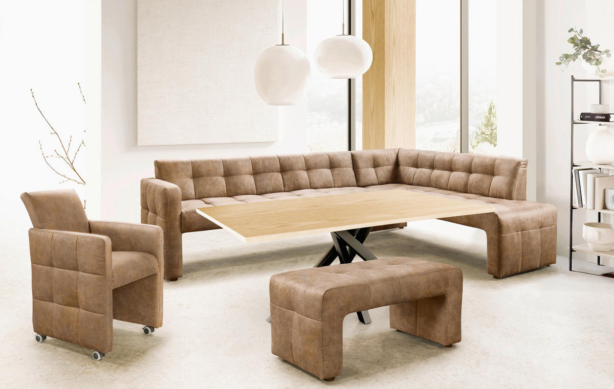 KLUPA KUTNA  konjak  drvo, tekstil, drvni materijal      - konjak/crna, Moderno, drvni materijal/drvo (265/197cm) - Livetastic