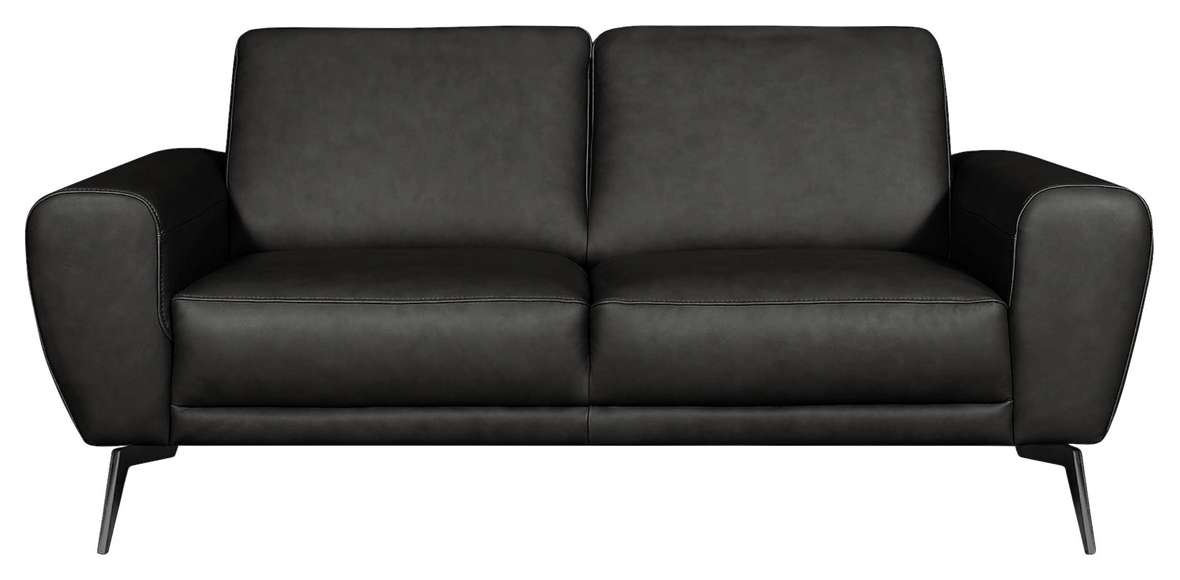 2-SITZER-SOFA in Echtleder Schwarz - Schwarz, Design, Leder/Metall (177/85/92cm) - Livetastic