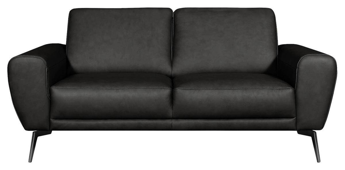 2-SITZER-SOFA Schwarz Echtleder  - Schwarz, Design, Leder/Metall (177/85/92cm) - Livetastic