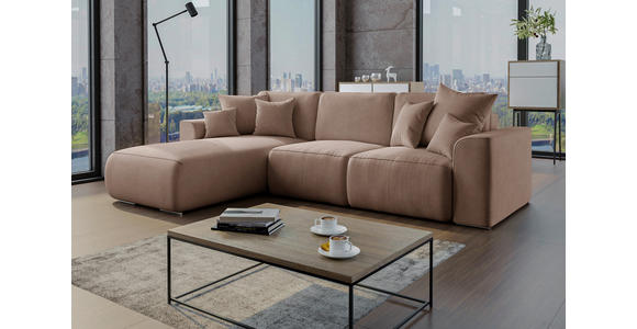 ECKSOFA Taupe Lederlook - Taupe/Chromfarben, KONVENTIONELL, Kunststoff/Textil (195/293cm) - Carryhome