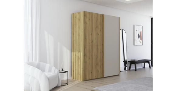 SCHWEBETÜRENSCHRANK 180/223/68 cm 2-türig Eichefarben, Champagner  - Champagner/Eichefarben, Design, Glas/Holz (180/223/68cm) - Novel