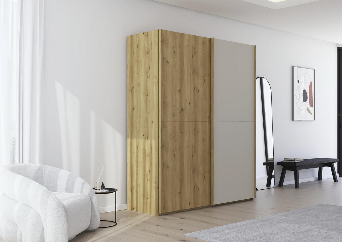 SCHWEBETÜRENSCHRANK 180/223/68 cm 2-türig Eichefarben, Champagner  - Champagner/Eichefarben, Design, Glas/Holz (180/223/68cm) - Novel