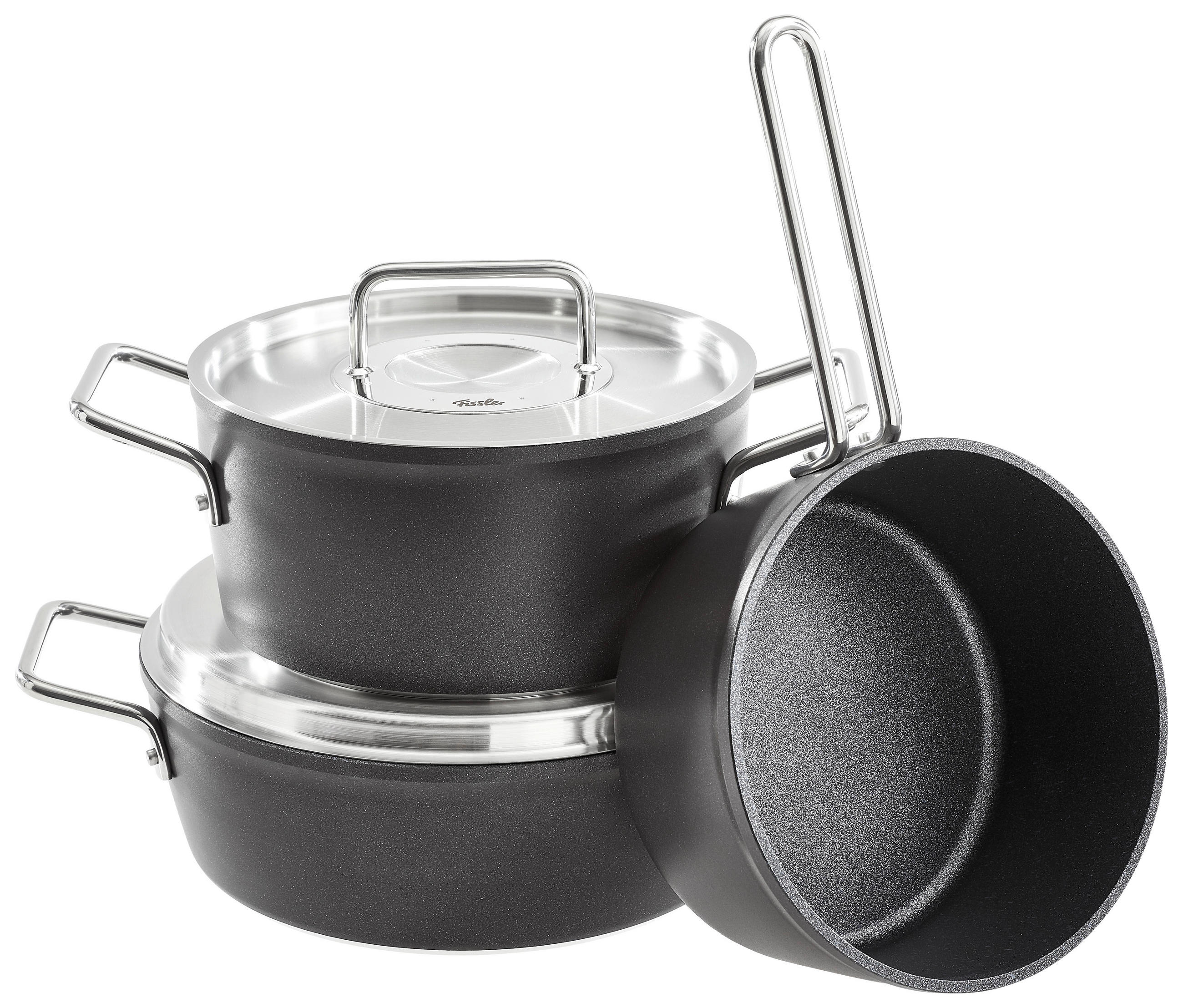 KOCHTOPFSET Adamant 3-teilig  - Schwarz, Basics, Metall - Fissler