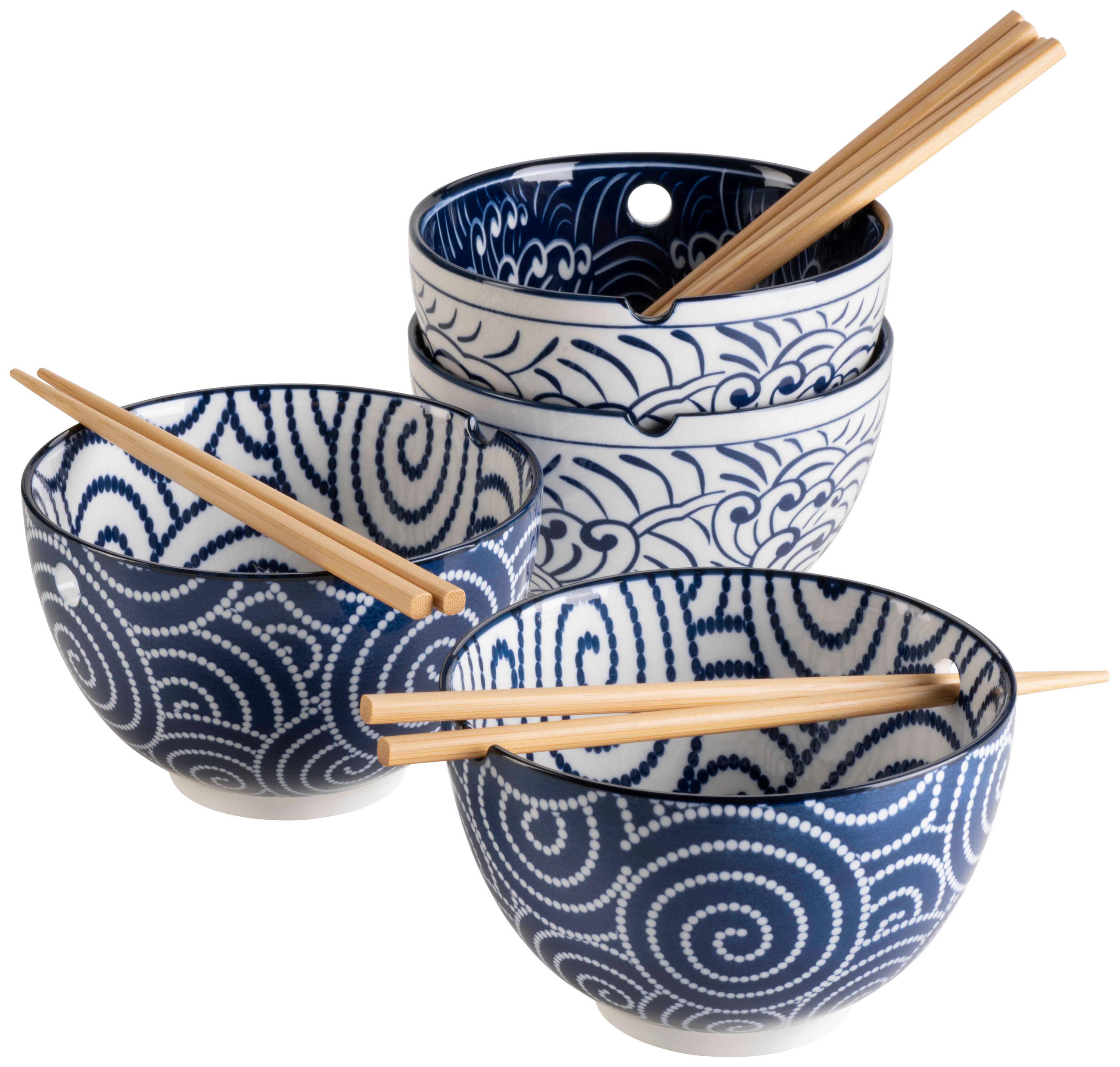 SCHÜSSELSET Jurka 8-teilig  - Blau/Weiß, Trend, Holz/Keramik - Mäser