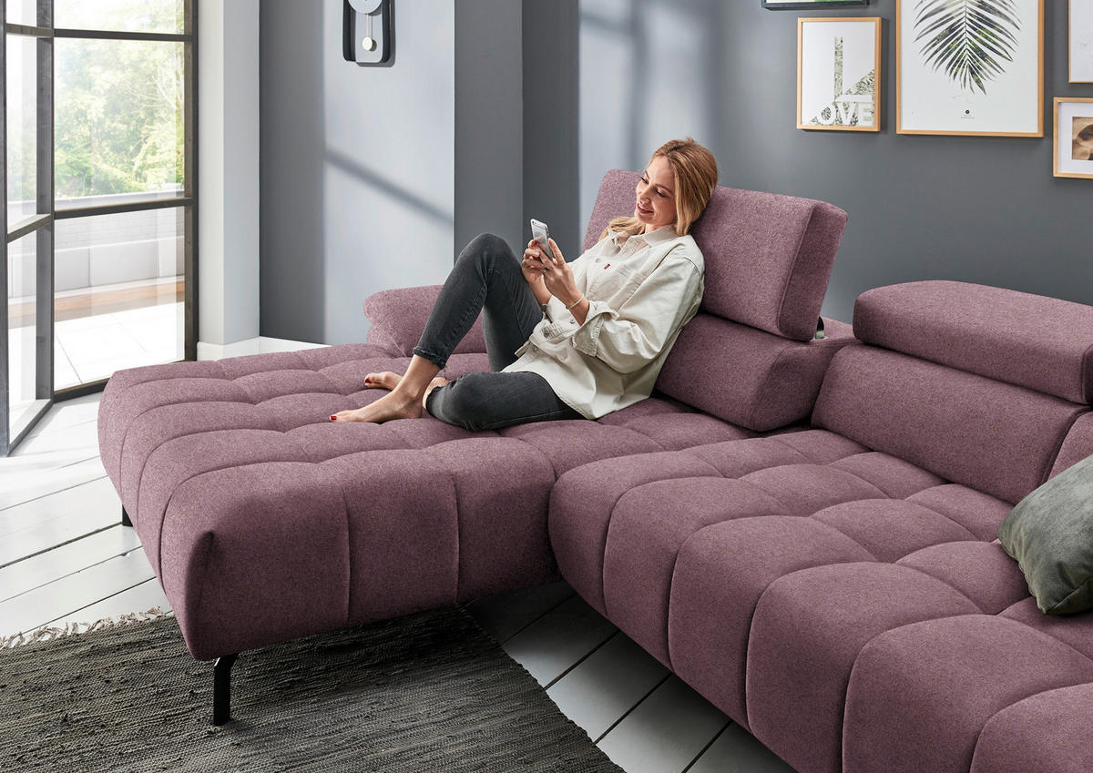 ECKSOFA in Chenille Beere  - Beere/Schwarz, Design, Textil/Metall (190/329cm) - Beldomo Style