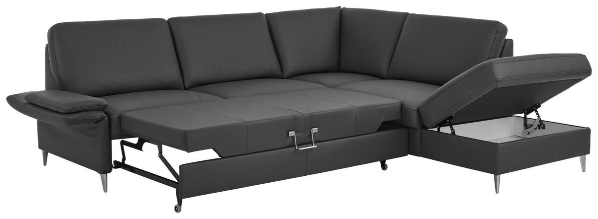 ECKSOFA Beldomo Premium in Echtleder Anthrazit  263/235 cm  - Anthrazit/Alufarben, KONVENTIONELL, Leder/Metall (263/235cm) - Beldomo Premium