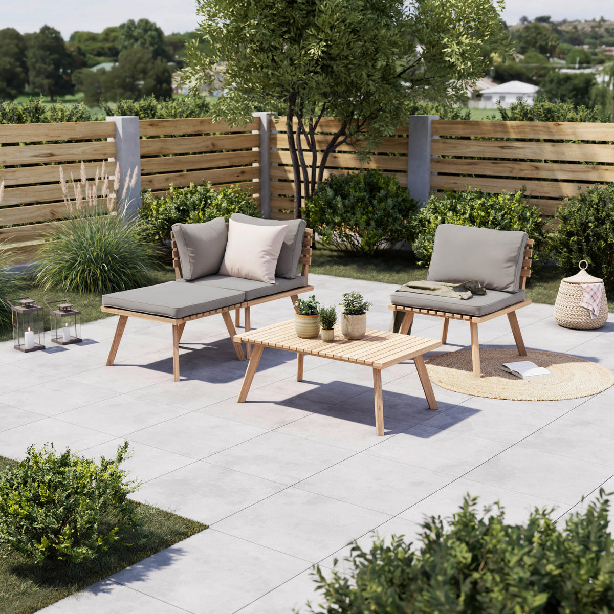 GARTENSET Webstoff Akazie massiv  - Akaziefarben/Grau, Basics, Holz/Textil (186/60cm) - Ambia Garden