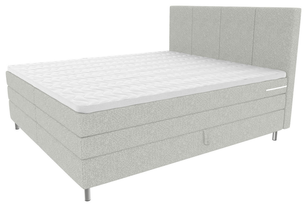 BOXSPRINGBETT 180/200 cm,  in Hellgrau, Bettkasten, Topper, Matratzen, H3 = fest  - Chromfarben/Hellgrau, KONVENTIONELL, Kunststoff/Textil (180/200cm) - Boxxx