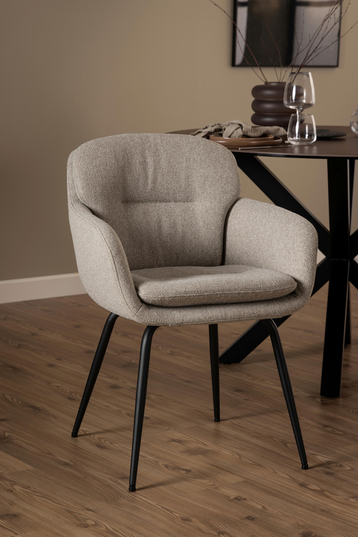 ARMLEHNSTUHL  in Struktur  - Beige/Schwarz, Design, Textil/Metall (58/84/59cm) - MID.YOU