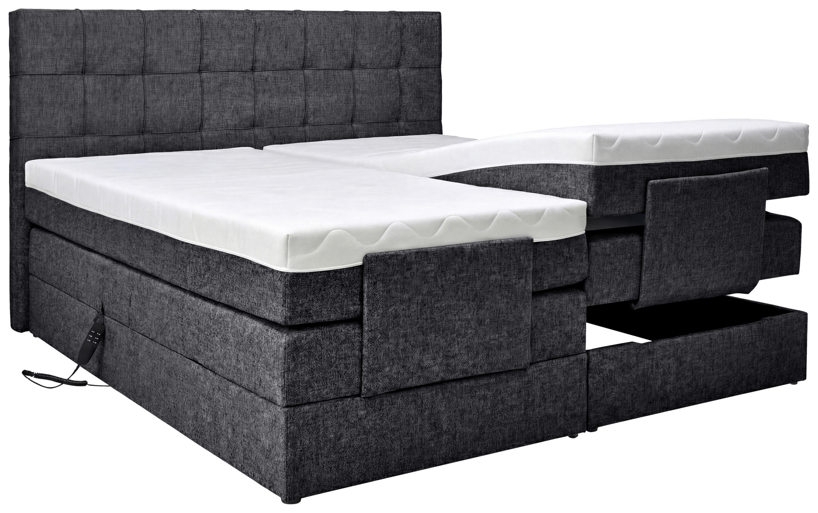 BOXSPRINGBETT 160/200 cm,  in Anthrazit, gepolstertes Kopfteil, Topper, motorische Verstellbarkeit, Fernbedienung, Matratzen, H3 = fest  - Anthrazit/Schwarz, KONVENTIONELL, Kunststoff/Textil (160/200cm) - Moderano