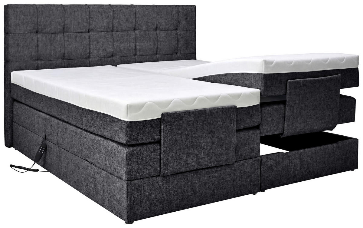 BOXSPRINGBETT 160/200 cm,  in Anthrazit, gepolstertes Kopfteil, Topper, motorische Verstellbarkeit, Fernbedienung, Matratzen, H3 = fest  - Anthrazit/Schwarz, KONVENTIONELL, Kunststoff/Textil (160/200cm) - Moderano