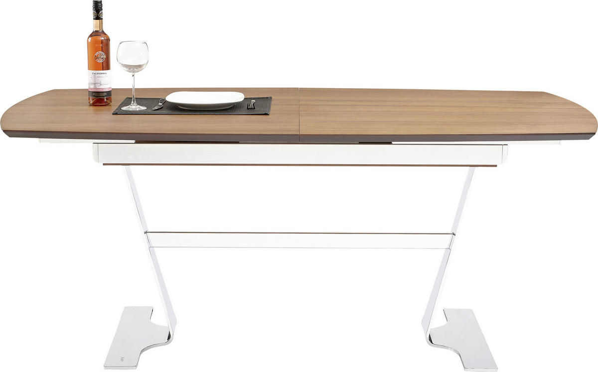 TABLE in Holz, Metall, Holzwerkstoff 180(230)/95/77 cm  - Chromfarben/Nussbaumfarben, Design, Holz/Holzwerkstoff (180(230)/95/77cm) - Joop!