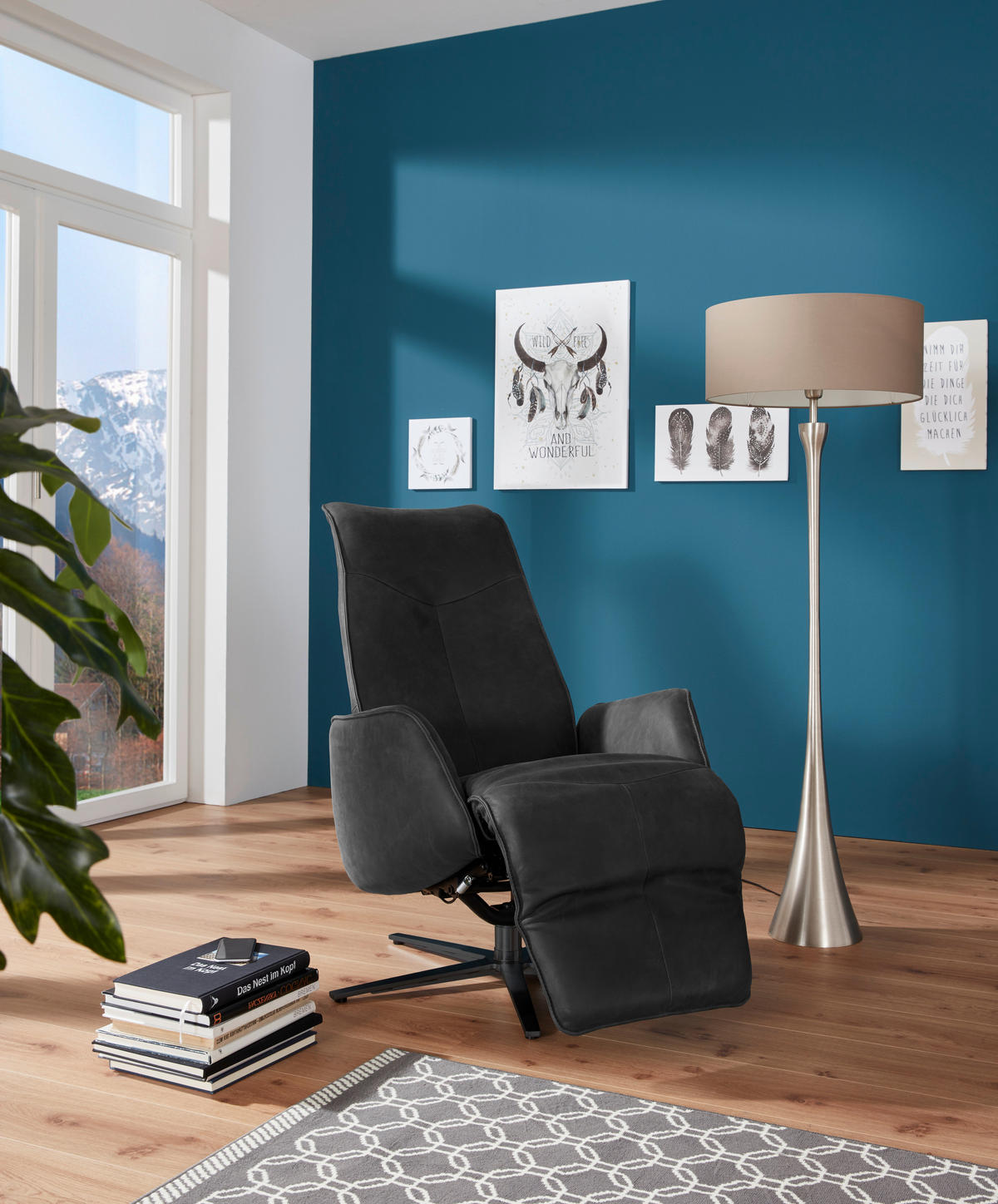 RELAXSESSEL in Leder Dunkelgrau  - Dunkelgrau/Anthrazit, Design, Leder/Metall (71/114/84cm) - Johann Jakob