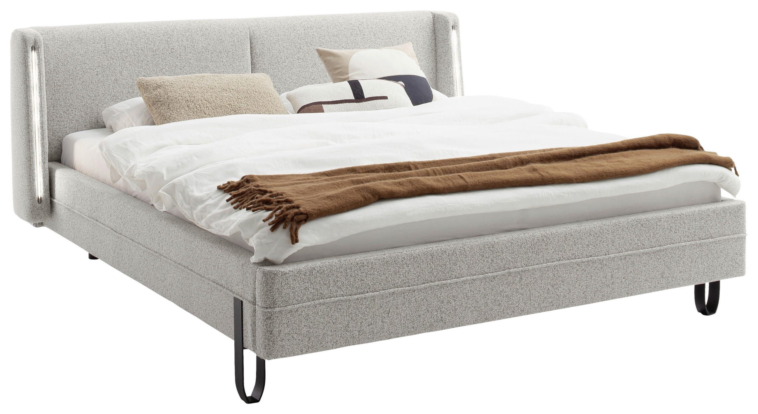 POLSTERBETT 180/200 cm,  in Taupe, Beleuchtung,  - Taupe/Schwarz, MODERN, Textil/Metall (180/200cm) - Novel