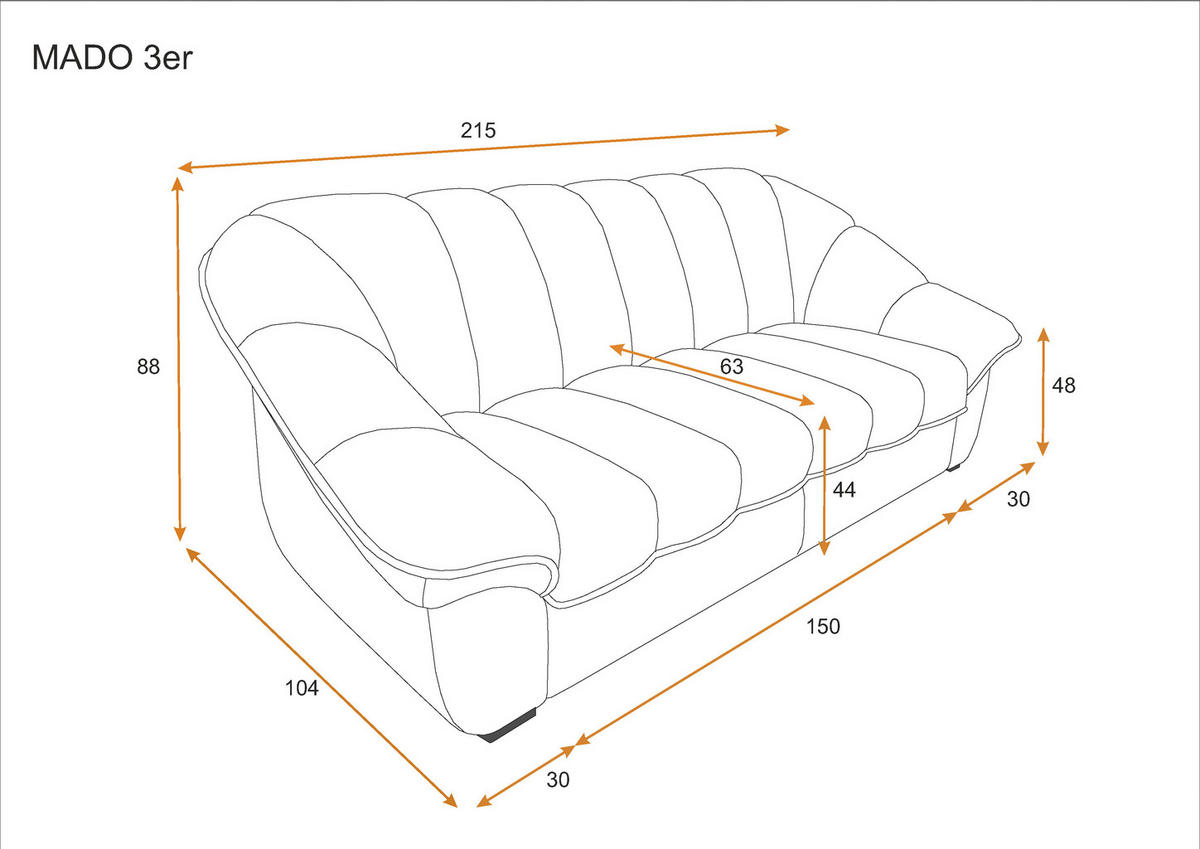 3-SITZER-SOFA Chenille Hellgrau  - Hellgrau/Schwarz, KONVENTIONELL, Kunststoff/Textil (215/88/104cm) - Welnova