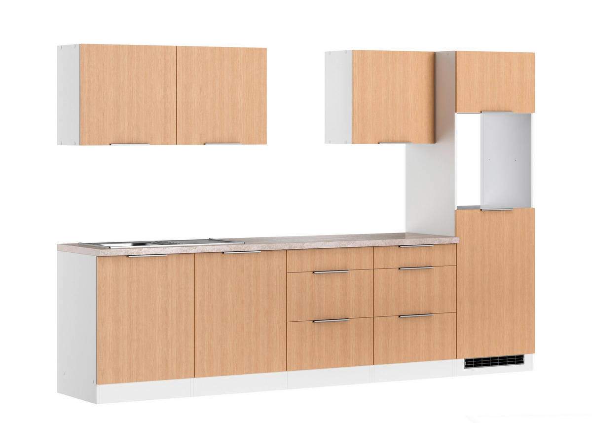 KÜCHENLEERBLOCK 300 cm   in Weiß, Eichefarben  - Eichefarben/Creme, LIFESTYLE, Holzwerkstoff/Metall (300cm) - Held