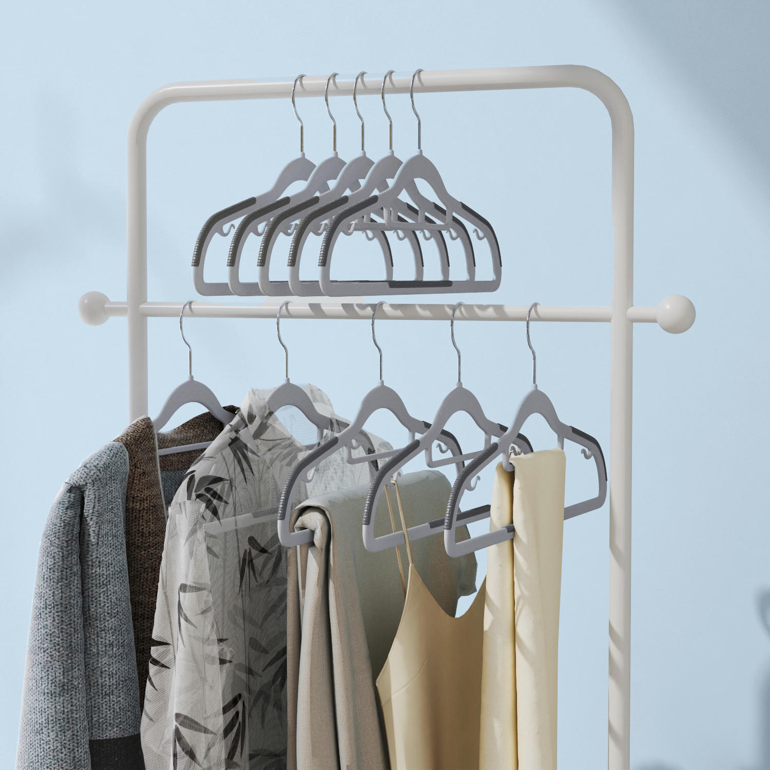 Thumbnail - Kleiderbügel, Grau, Hellgrau, Dunkelgrau, Kunststoff, 42x21.5x0.5 cm, Haken drehbar, rutschfest, Garderobe, Kleiderbügel