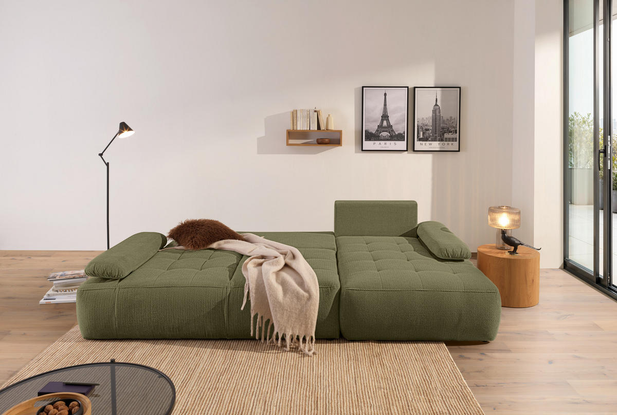 ECKSOFA Olivgrün Webstoff  - Schwarz/Olivgrün, KONVENTIONELL, Kunststoff/Textil (282/162cm) - Carryhome