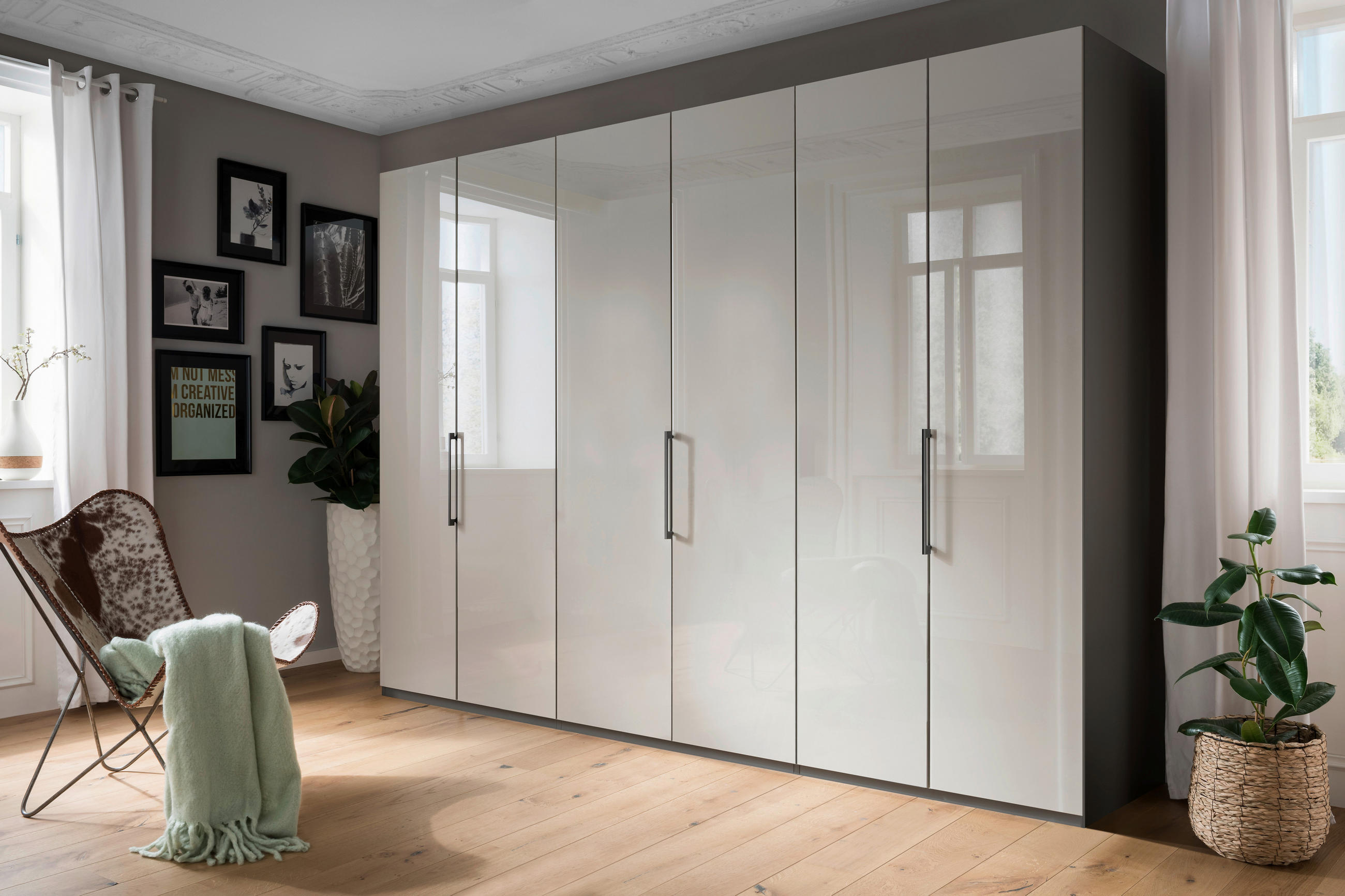 FALTTÜRENSCHRANK 300/216/58 cm 6-türig Grau  - Schieferfarben/Grau, KONVENTIONELL, Glas/Holzwerkstoff (300/216/58cm) - Novel
