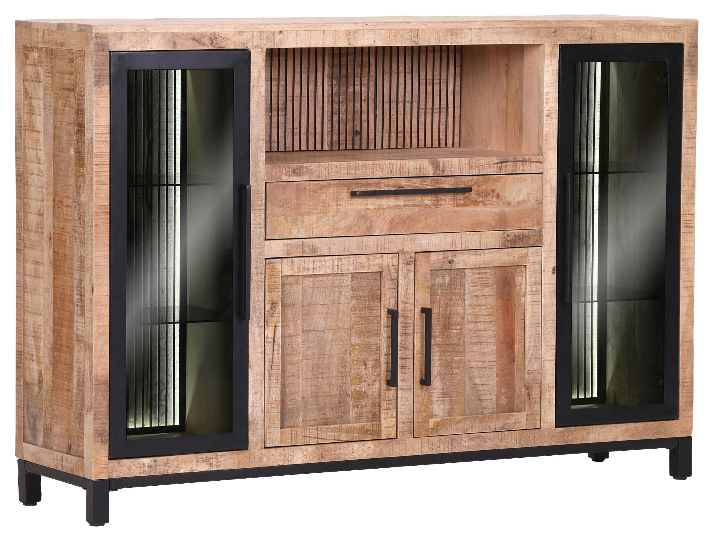 SIDEBOARD  in 160/110/43 cm  - Schwarz/Naturfarben, MODERN, Glas/Holz (160/110/43cm) - Livetastic