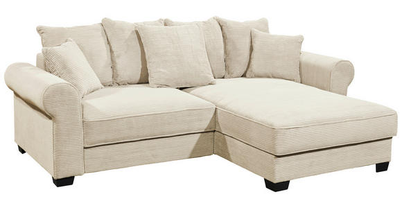 ECKSOFA Creme Cord - Creme/Schwarz, KONVENTIONELL, Kunststoff/Textil (255/185cm) - Hom`in