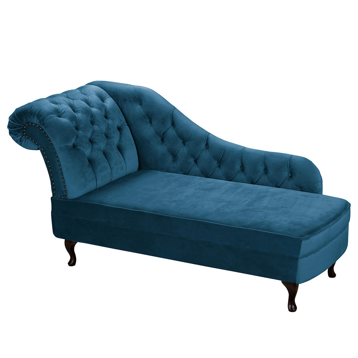 RÉCAMIERE Samt Dunkelblau  - Braun/Dunkelblau, Design, Holz/Textil (185/93/75cm) - Livetastic