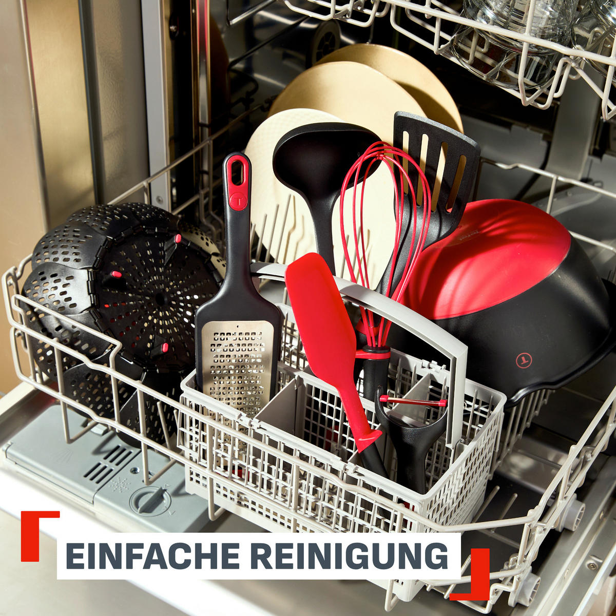 KÜCHENHELFERSET Ingenio  - Graubraun/Rot, Basics, Kunststoff - Tefal