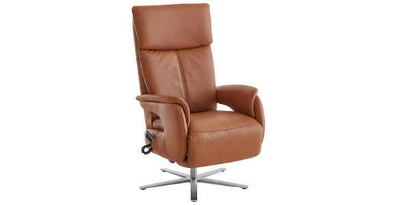 RELAXSESSEL in Leder Braun  - Edelstahlfarben/Braun, Design, Leder/Metall (70/124/85cm) - Cantus
