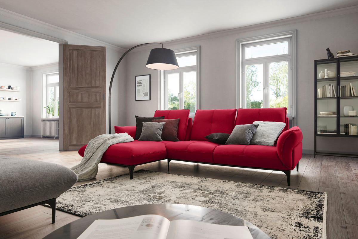 ECKSOFA in Echtleder Rot  182/277 cm  - Rot/Schwarz, Natur, Leder (182/277cm) - Valnatura