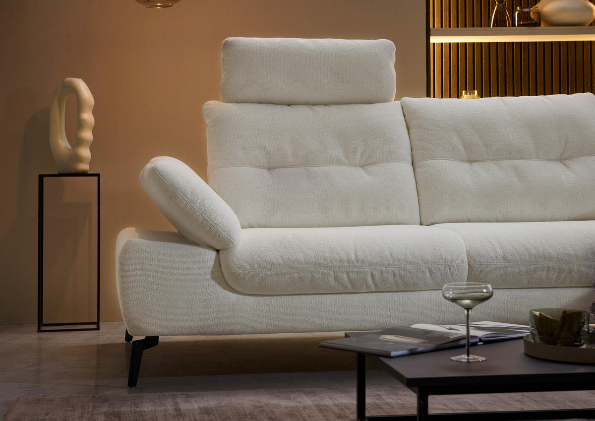 ECKSOFA Flachgewebe Weiss  - Weiss/Schwarz, Design, Textil/Metall (303/168cm) - Valdera