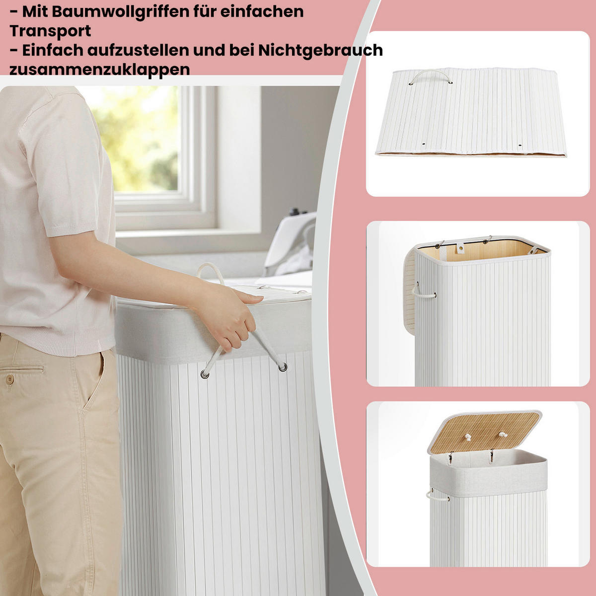 WÄSCHEKORB - Weiß, Basics, Naturmaterialien/Textil (40/60/30cm)