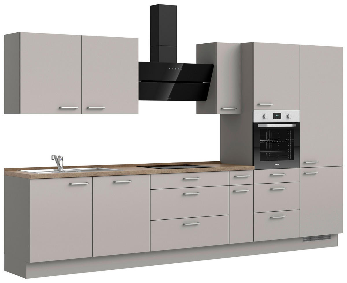 KÜCHENLEERBLOCK 360 cm   in Grau, Eiche dunkel  - Eiche dunkel/Edelstahlfarben, MODERN, Holzwerkstoff/Metall (360cm) - Nobilia