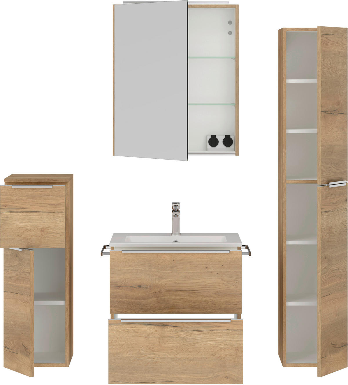 BADEZIMMER 5-teilig  in 121 cm  - Edelstahlfarben/Eichefarben, MODERN, Holzwerkstoff/Stein (121cm) - Nobilia