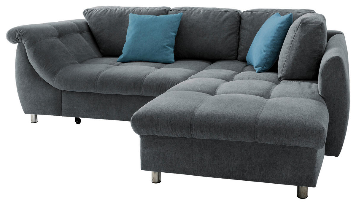 ECKSCHLAFSOFA in Mikrofaser Anthrazit  - Chromfarben/Blau, Modern, Textil/Metall (250/190cm) - Livetastic